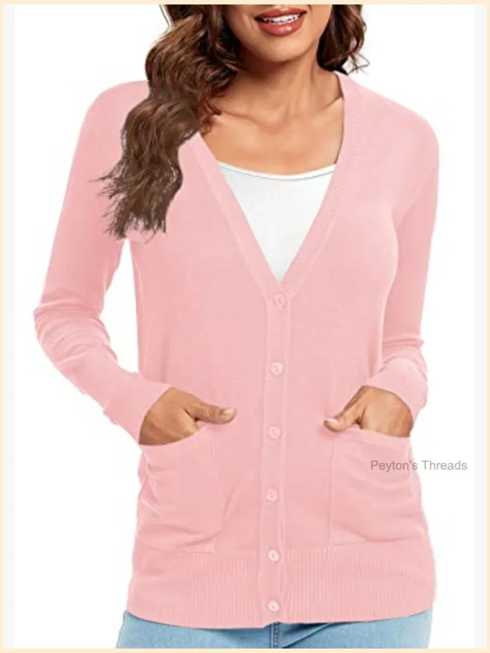 Lightweight Viscose Polyester Cardigan Sweater with Pockets Button Front